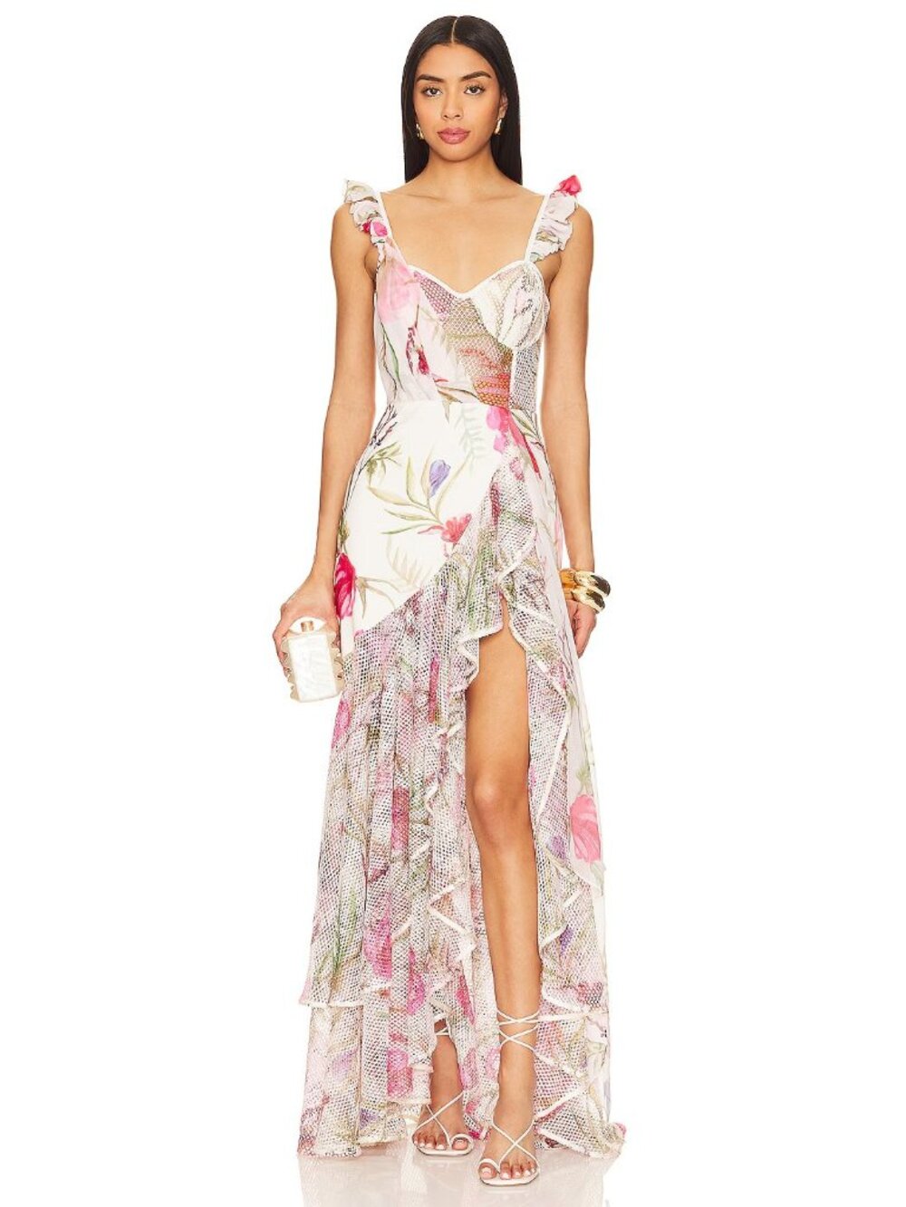 PatBo Viera Floral Bustier Maxi Dress in White 2 New with Tags Womens Gown